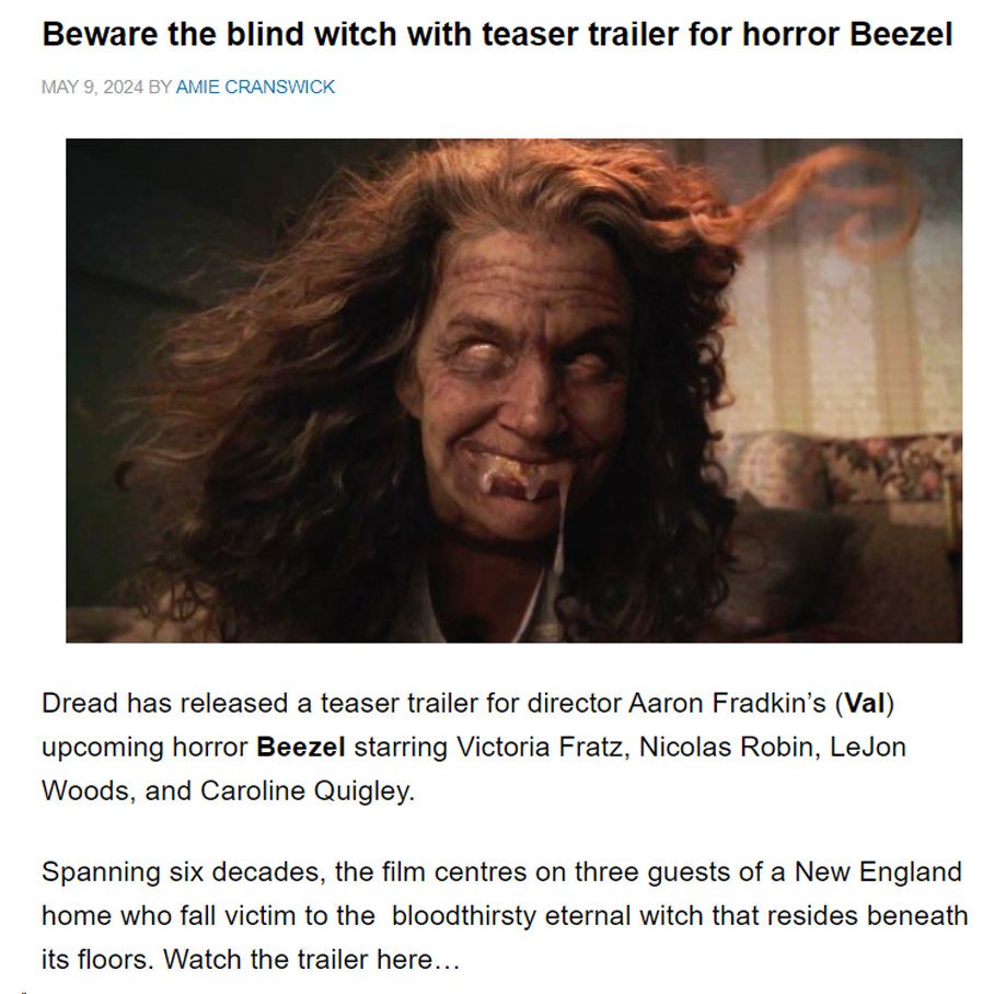 Beware the blind witch with teaser trailer for horror Beezel