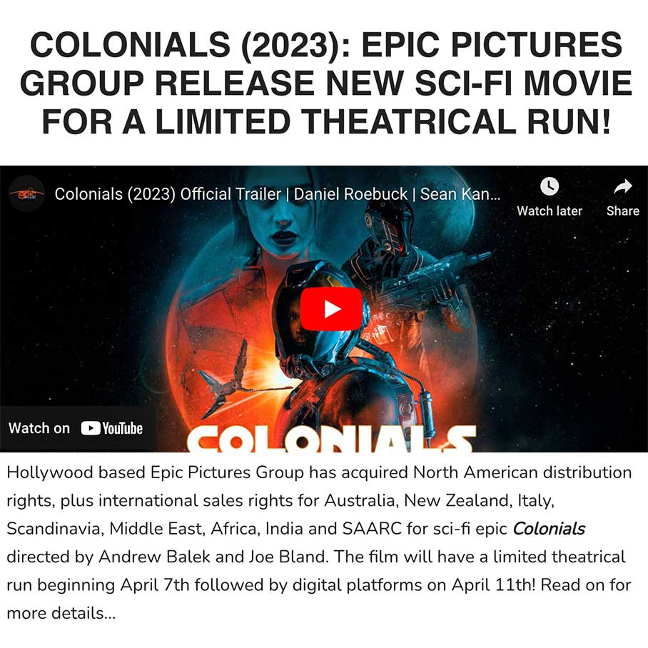 Colonials (2023): Epic Pictures Group release new sci-fi movie for a limited theatrical run! 