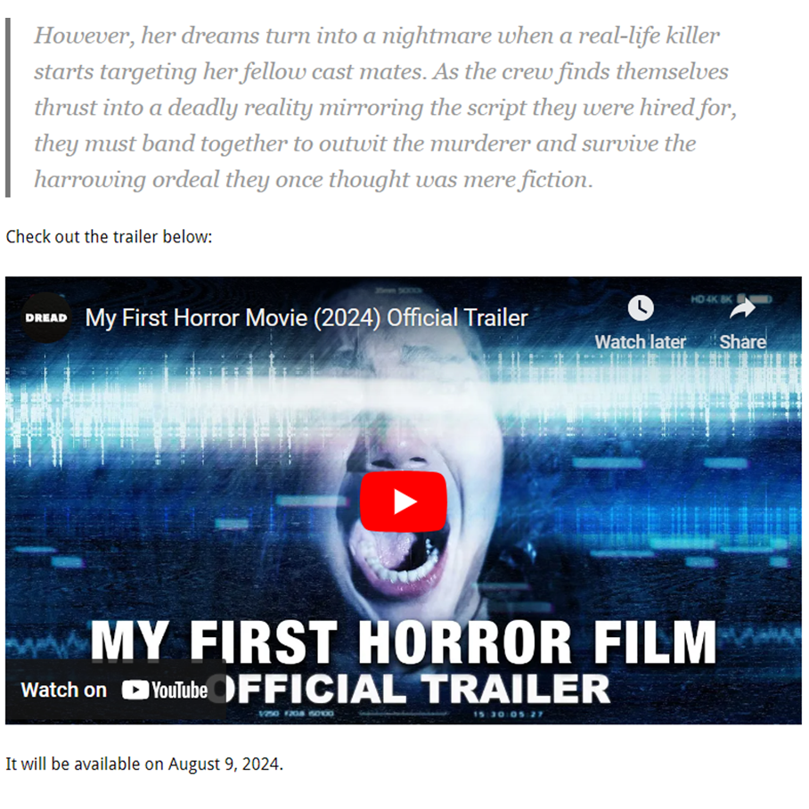 Coming Soon To VOD From Dread: ‘MY FIRST HORROR FILM’