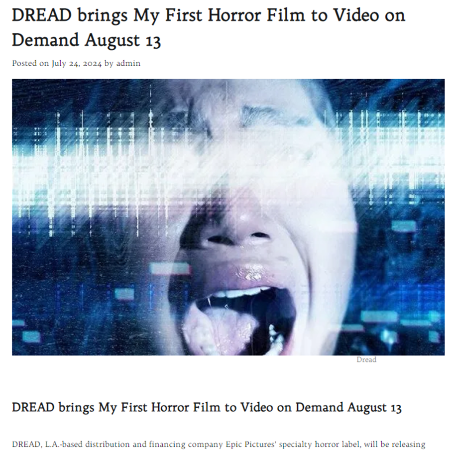 DREAD brings My First Horror Film to Video on Demand August 13