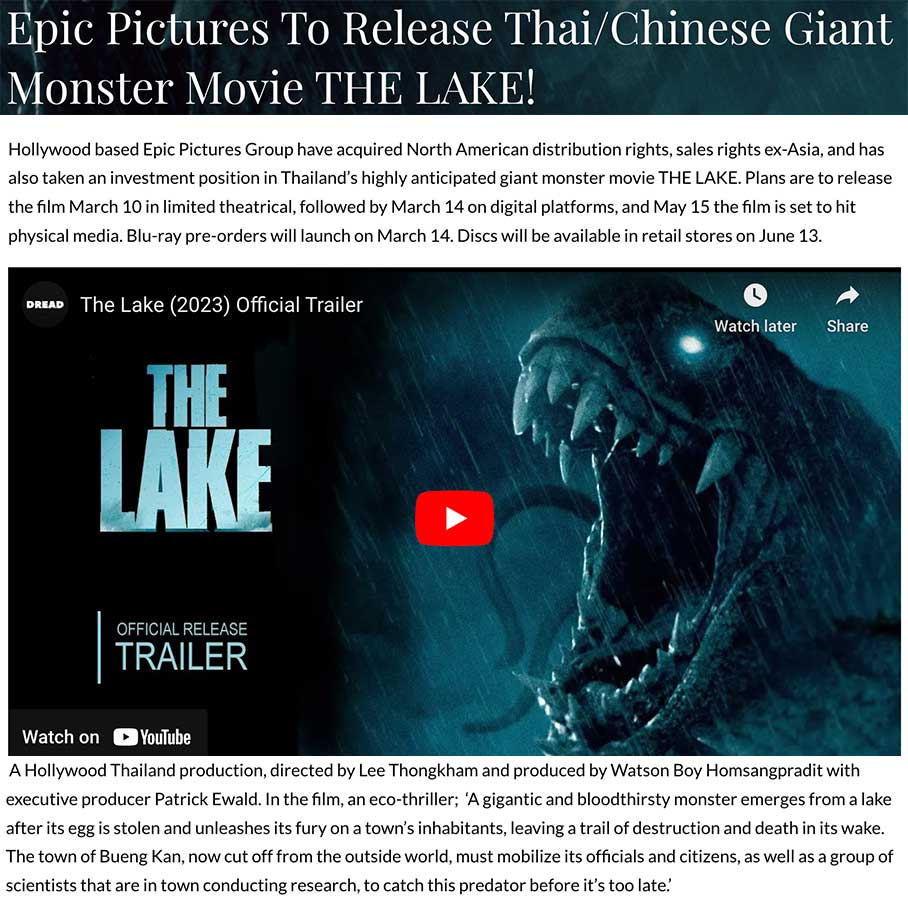 Epic Pictures To Release Thai/Chinese Giant Monster Movie THE LAKE!