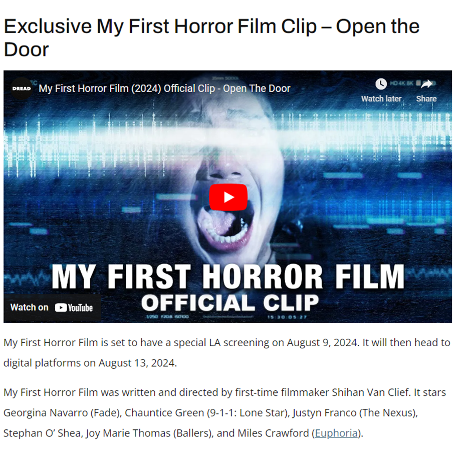 Exclusive My First Horror Film Clip Turns up the Heat