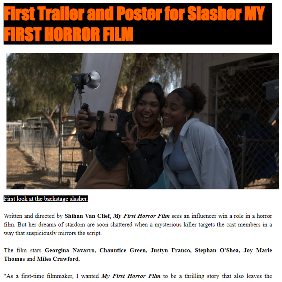 First Trailer and Poster for Slasher MY FIRST HORROR FILM