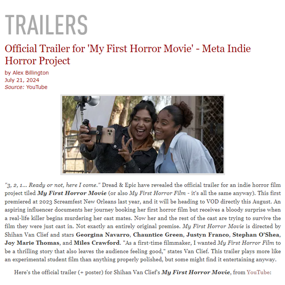 Official Trailer for 'My First Horror Movie' - Meta Indie Horror Project