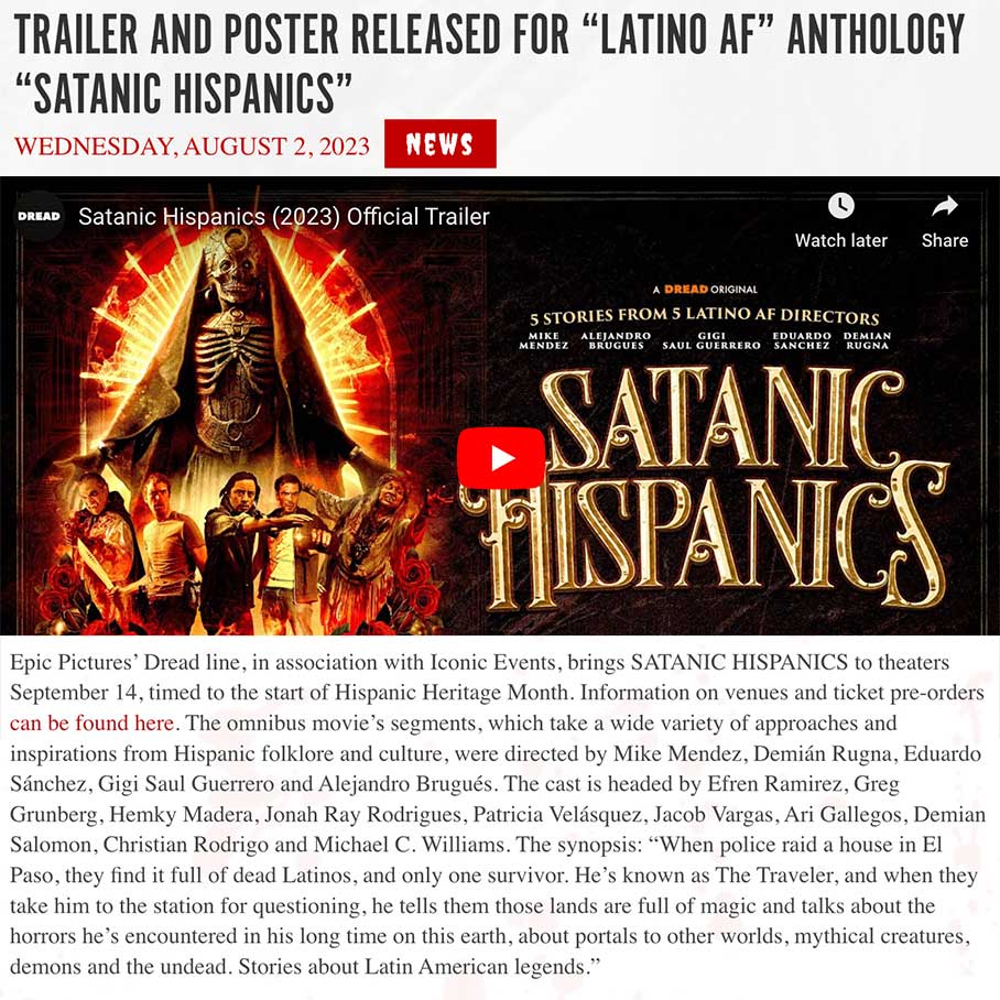 TRAILER AND POSTER RELEASED FOR “LATINO AF” ANTHOLOGY “SATANIC HISPANICS”