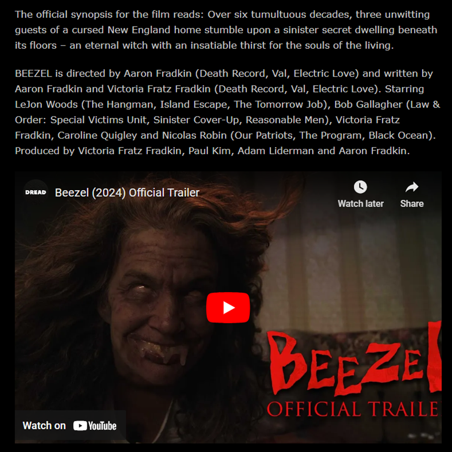 Trailer for New Horror Release BEEZEL